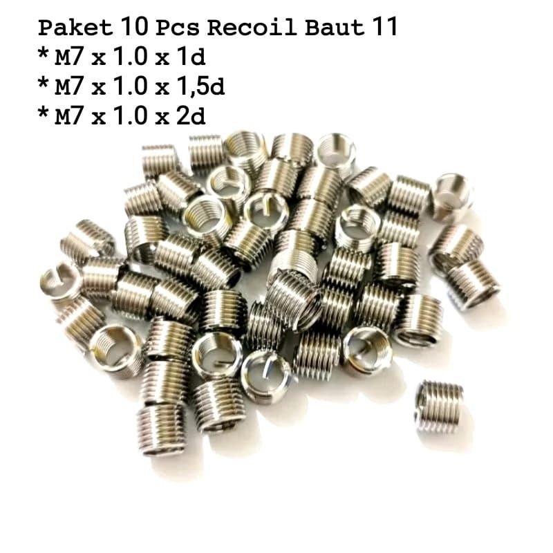 Paket 10 Pcs Helicoil Insert Recoil M7 x 1.0 Recoil Baut 11