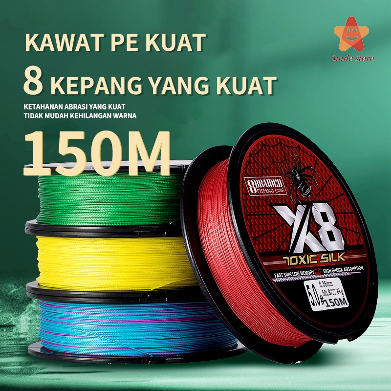 Senar Pancing Tahan Aus Senar PE X8 Merah Anti-Kusut Tali Pancing Jalinan 150m Tali Pancing Halus da