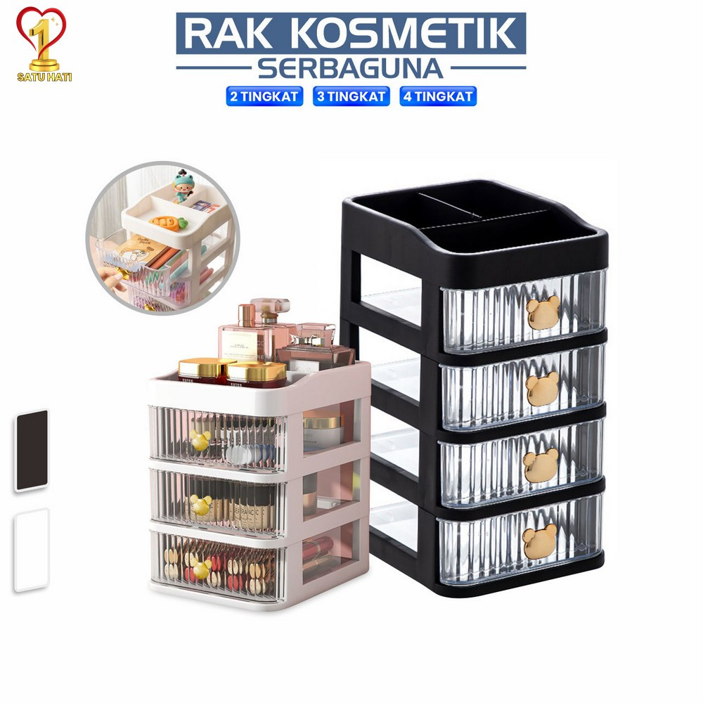 Rak Susun Serbaguna 3 Laci Tempat Make Up Storage Box Bear / Rak Kosmetik Kotak Penyimpanan Alat Tul