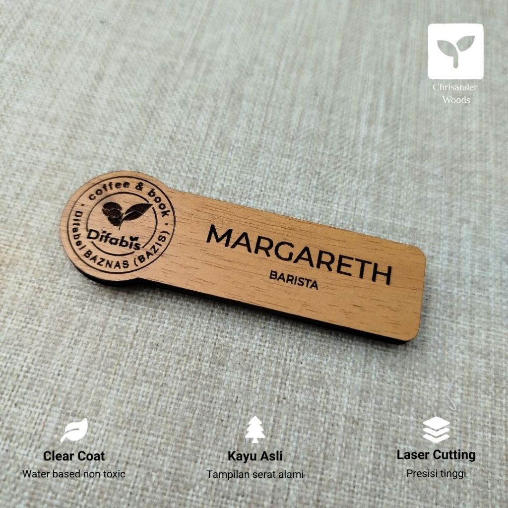

Name Tag Magnet Custom Kayu | Nametag Magnet Custom | Papan Nama Dada Magnet Custom Logo Bulat