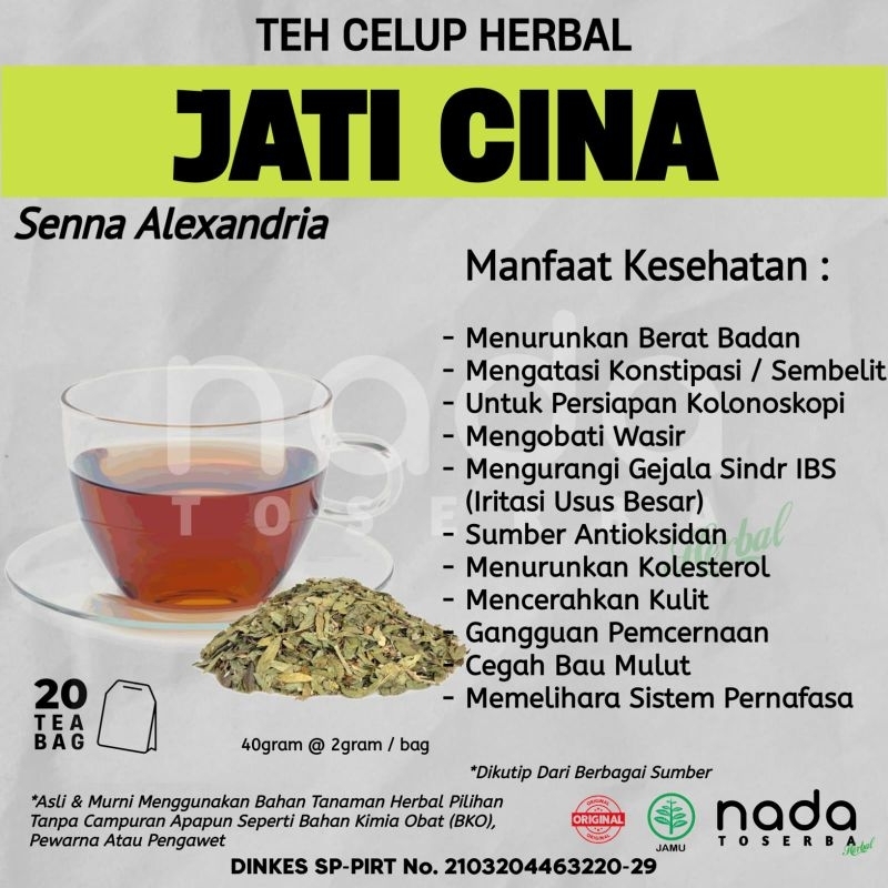 

Teh Celup Herbal JATI CINA Isi 20 Tea Bag | Herbal Sembelit | Senna Alexandria