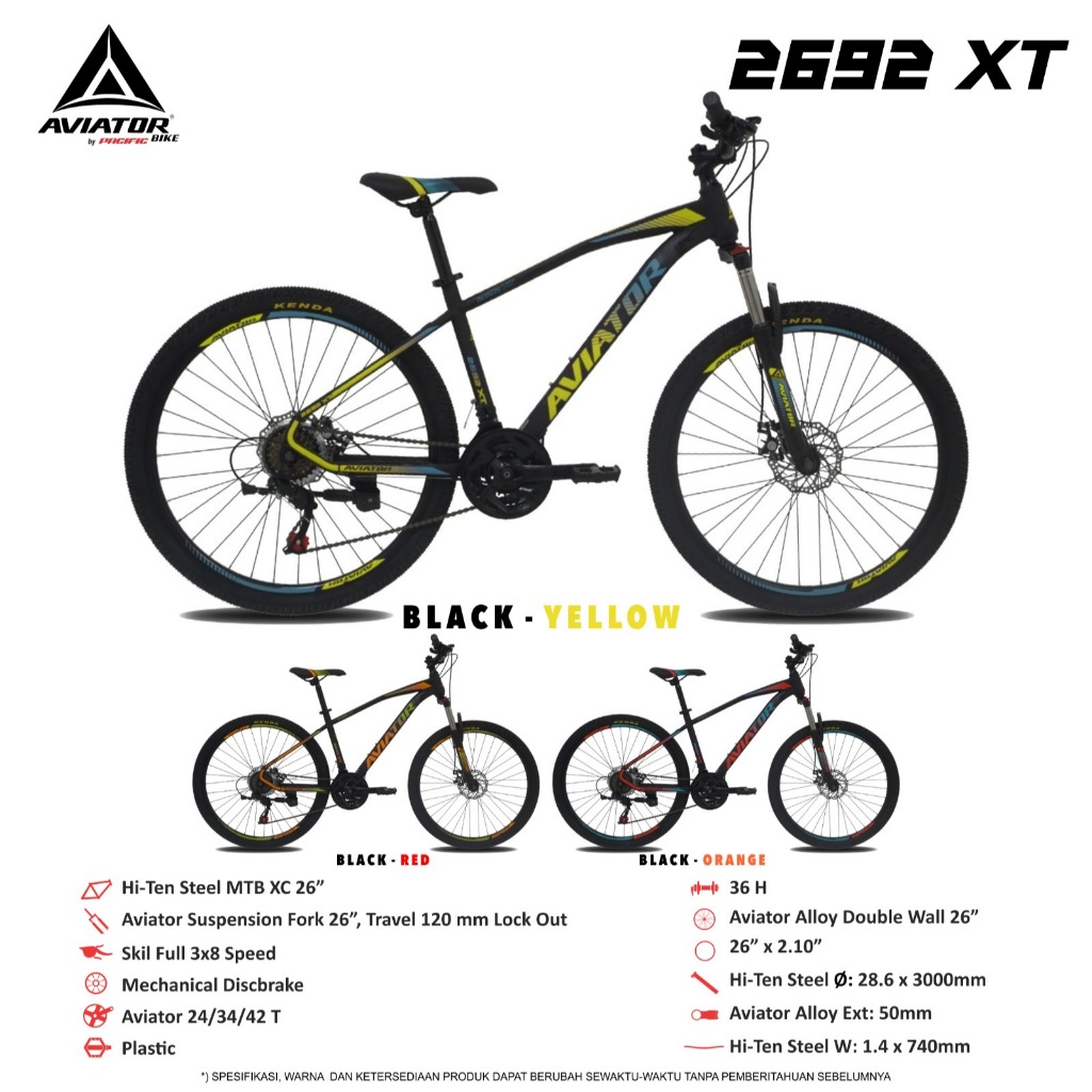 SEPEDA MTB BAN BESAR UKURAN 26 TIPE AVIATOR 2692 XT