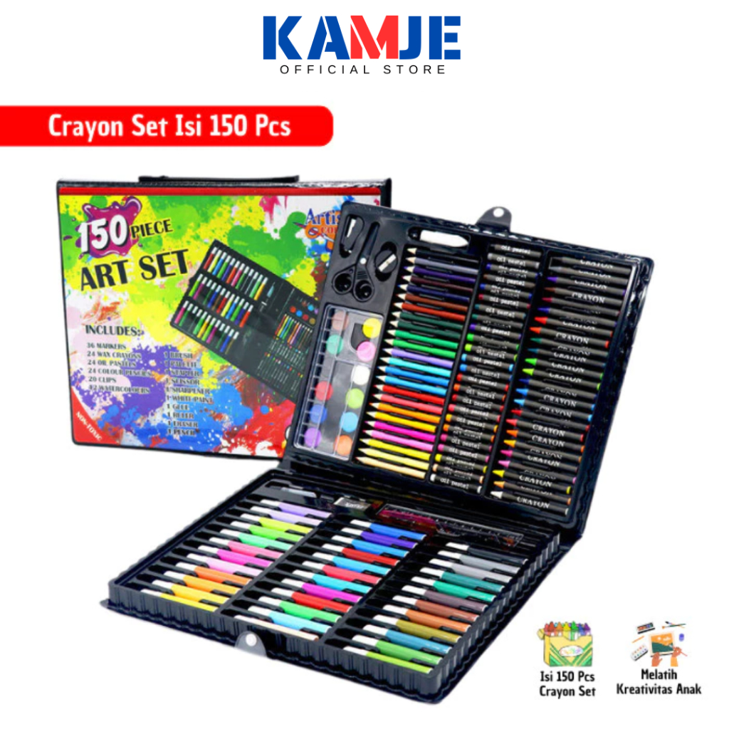 

KAMJE Crayon Pensil Warna Lengkap 1 Set Alat Lukis Menggambar Mewarnai Krayon 150 Pcs KMJ173