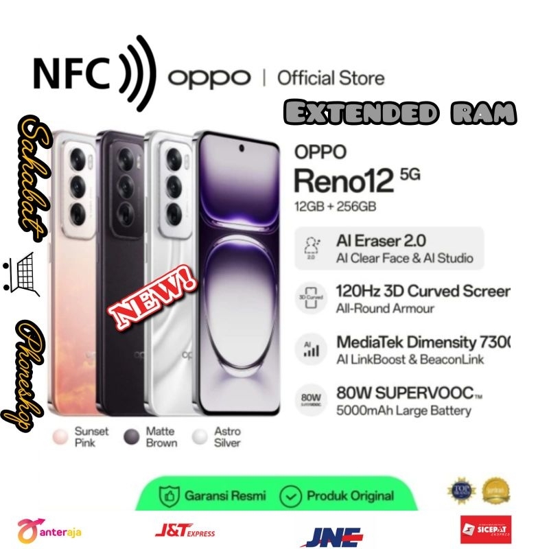 OPPO RENO 12 5G RAM 12/256GB (12GB+12GB EXPANSION RAM)GARANSI RESMI
