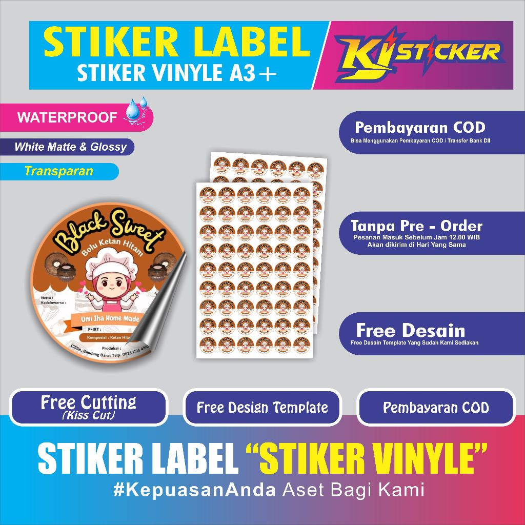 

Promo Cetak Stiker Label Stiker Vinyle A3+ Kualitas Tahan Air Untuk Label Makanan dan Minuman Custom Desain