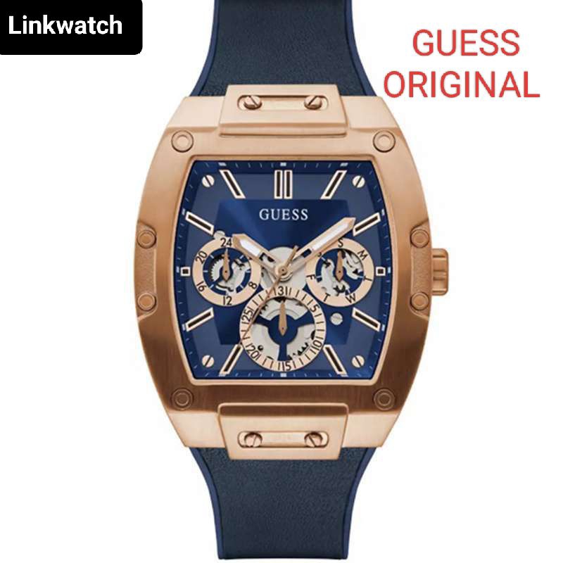 GUESS GW0202G4 Original PHOENIX Jam Tangan Pria Analog Rose Gold Biru Rubber Original Garansi Resmi 