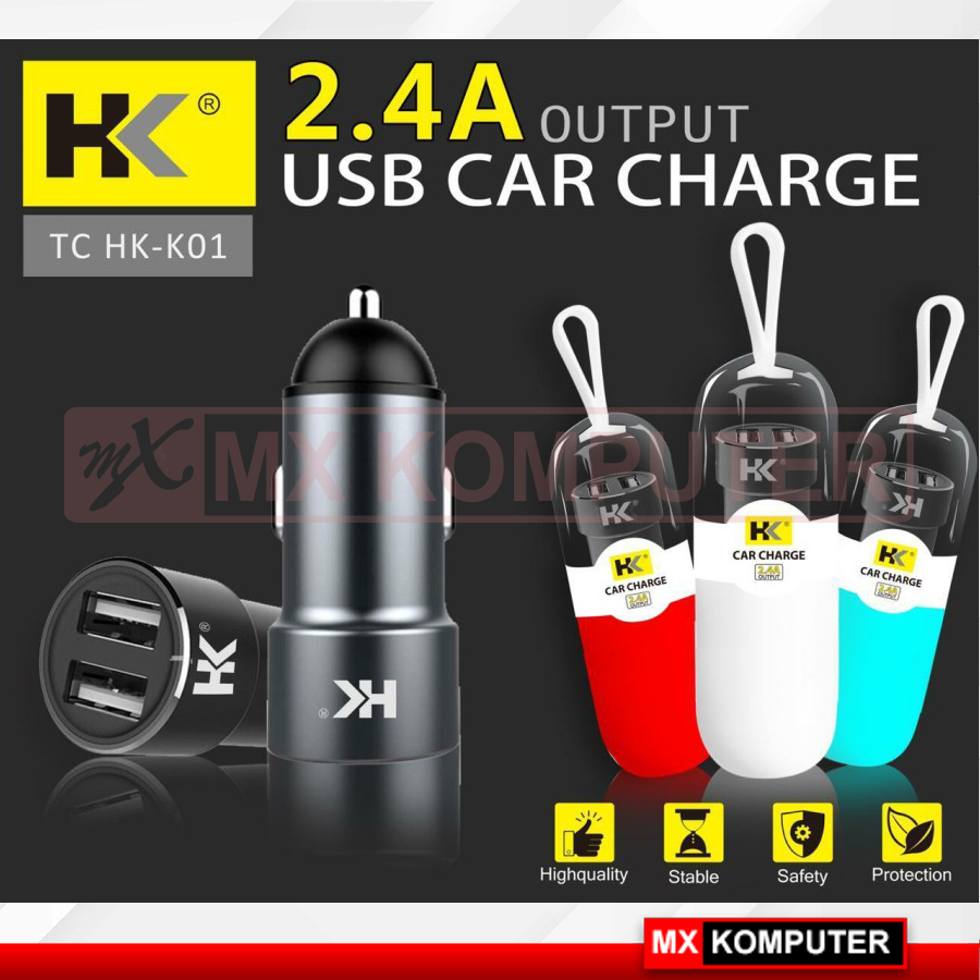 Car Charger HK HK-K01 Charger Mobil 2.4A Dual USB