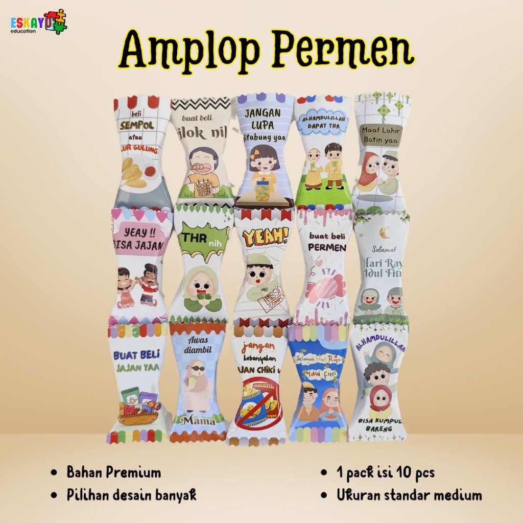 

AMPLOP PERMEN 10pcs UNTUK LEBARAN IDUL FITRI / AMPLOP VIRAL / ANGPAU KEKINIAN PARCELL SNACK HARI RAYA 3D / AMPLOP BENTUK PERMEN UNIK