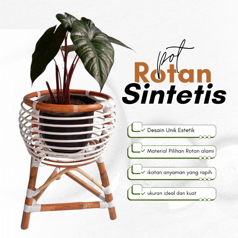 Standing Pot Cantik Model Gentong Kombinasi Rotan Alami dan Sintetis Berkualitas Premium