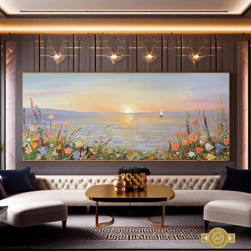 Lukisan Pemandangan Senja ditepi Laut Lukisan Dinding Aesthetic Hiasan Dinding Aesthetic