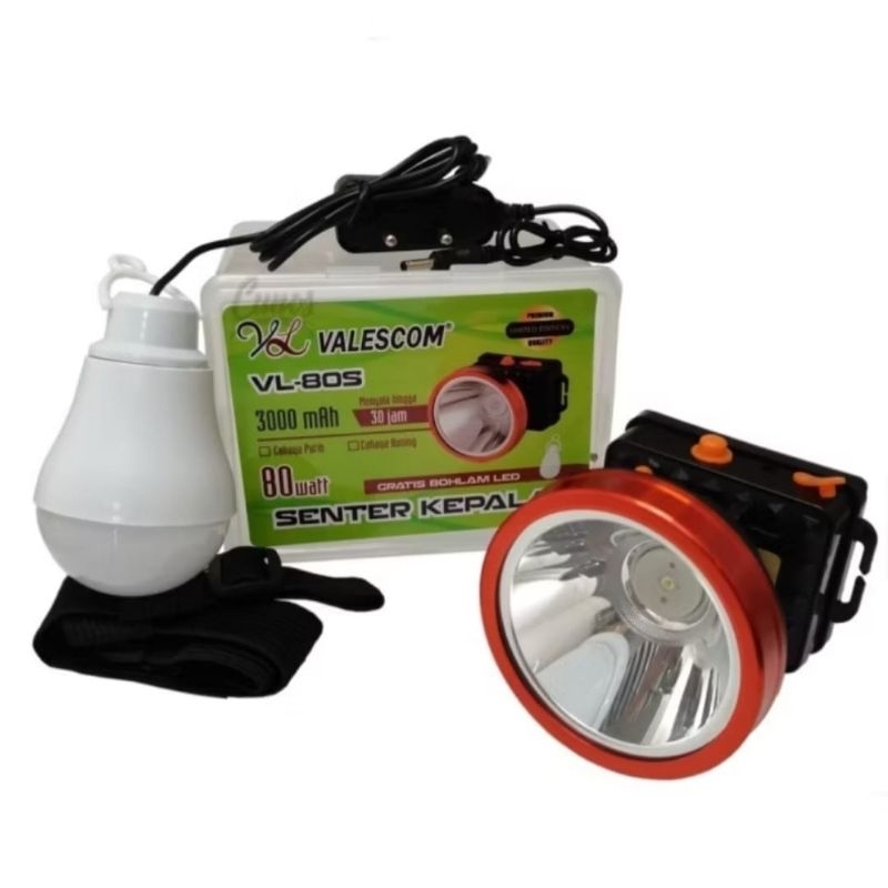 Senter Kepala 80 Watt Valescom VL-80s (Bonus Lampu LED)