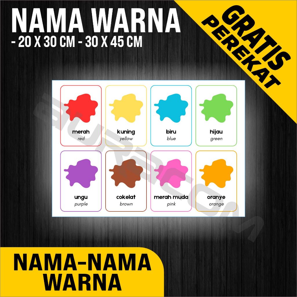 

PAPAN AKRILIK dan KERTAS IVORY, POSTER NAMA-NAMA WARNA, CUSTOM, FREE DESAIN ( A 512 )
