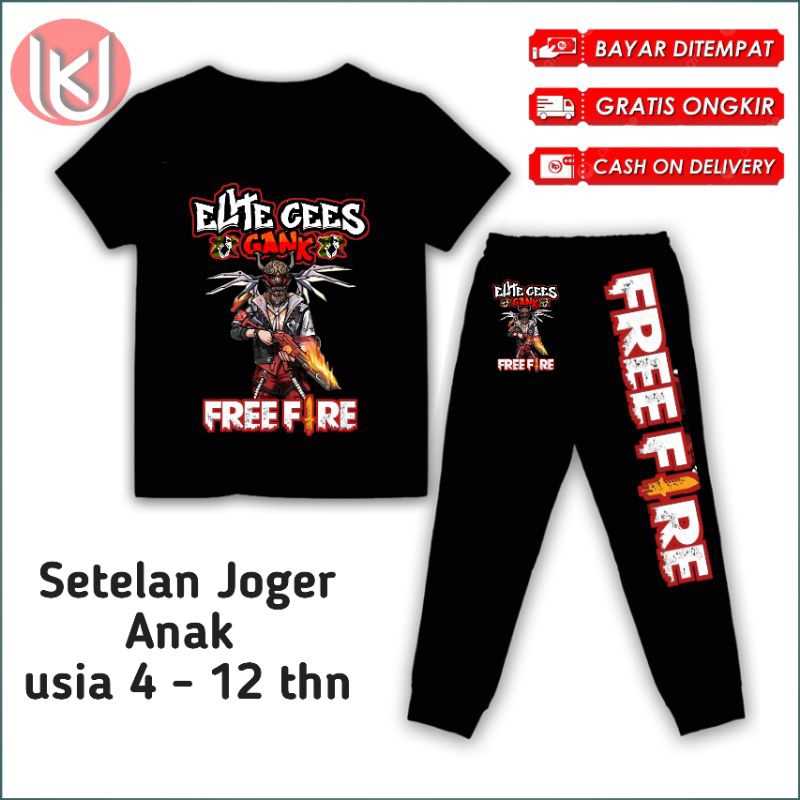 Bisa COD Kaos Ank setelan joger Naruto vs free fire elite chees Gank baju anak ff gratis tambah nama
