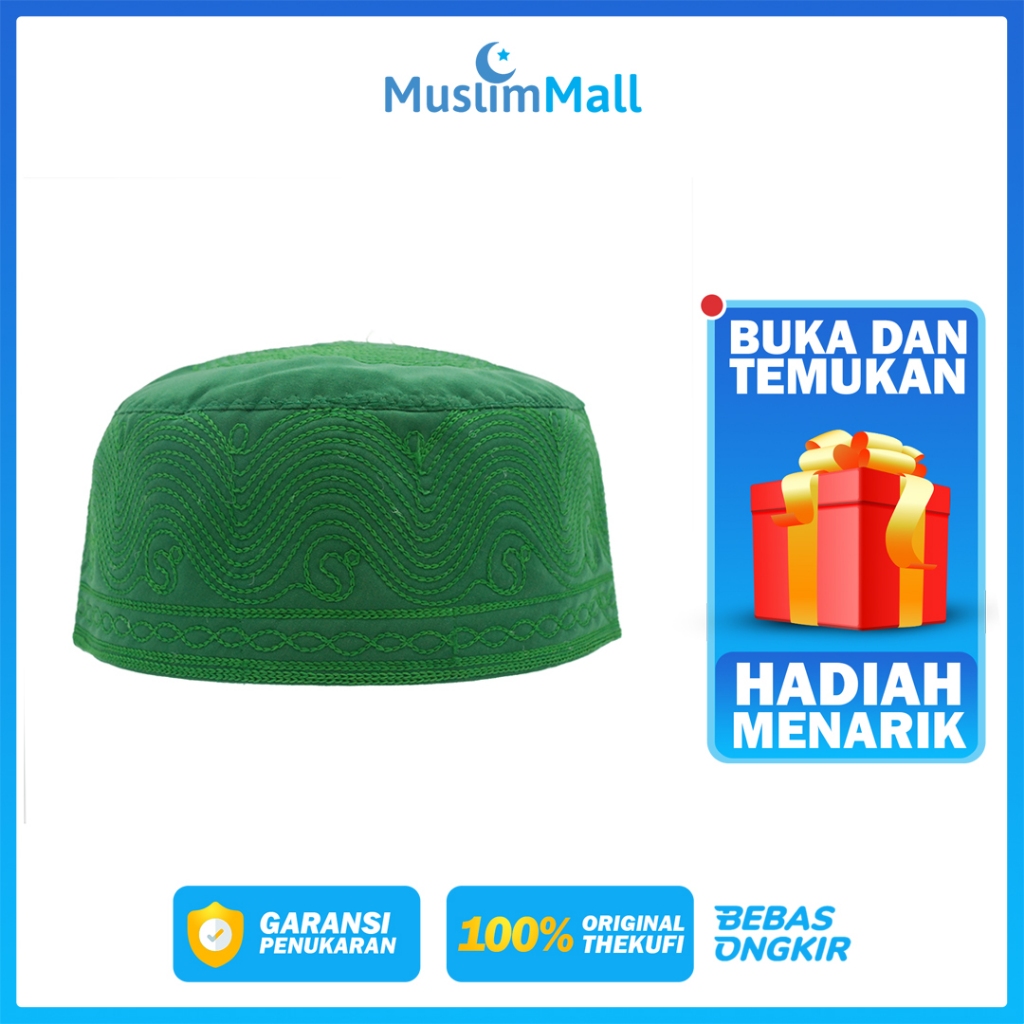 Peci Hijau Katun Premium Bordir Madinah Kopiah Pria Berkualitas Original - The Kufi