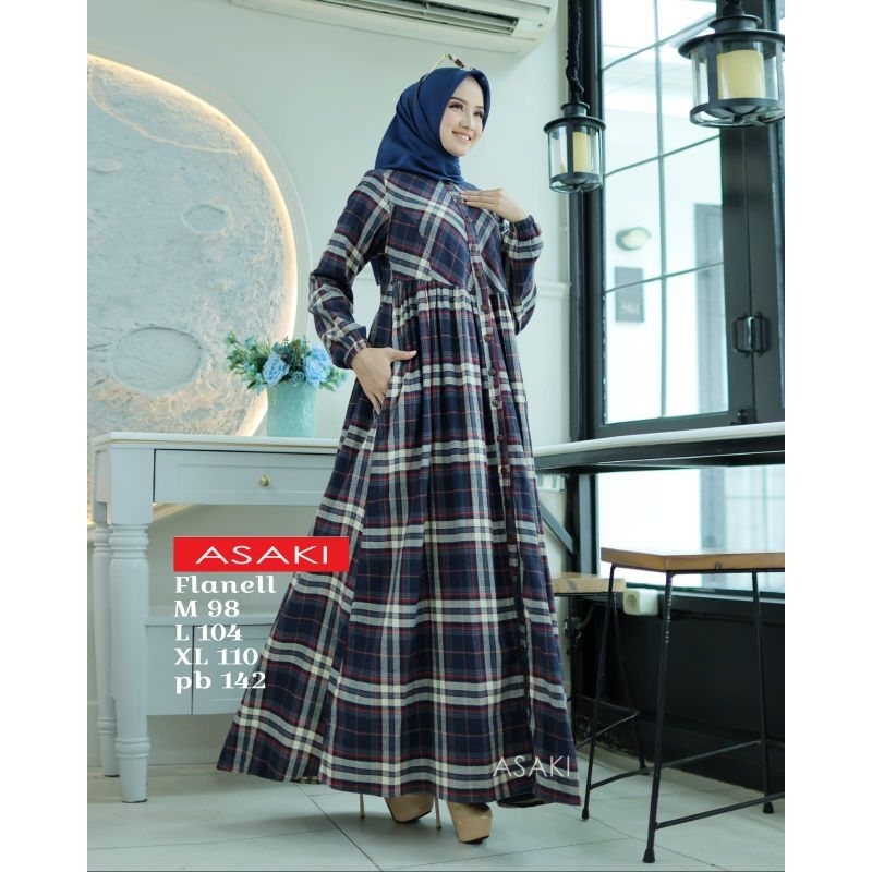 Gamis Asaki.ori Premiyum Terbaru / Gamis Flanel Asaki Kotak Kotak / Dress Flanel Bushui / Gamis Katu