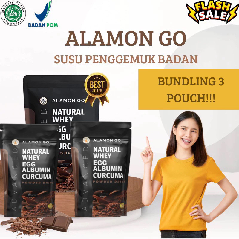 

Bundling 3 Pouch Susu Penambah Berat Badan | Alamon GO GAIN Rasa Coklat Kombinasi Whey, Egg Albumin, & Curcuma Power Drink