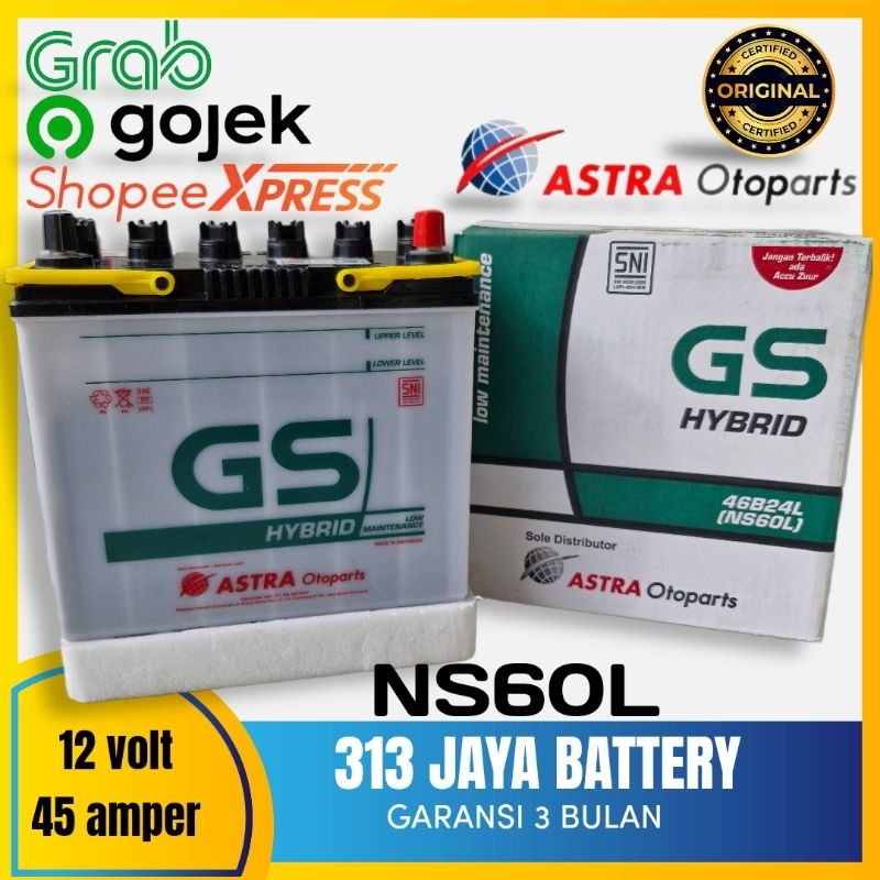 AKI GS ASTRA NS60L HYBRID /46B26L 45 AMPER (aki basah) Baleno Grand livina Evalia Datsun Go