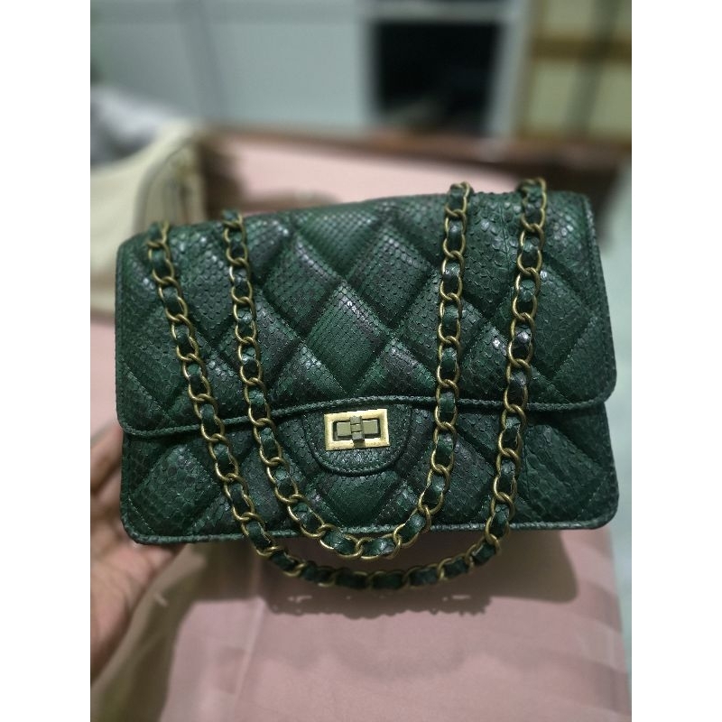 Tas Kulit Ular Ori PL Pribadi Model Chanel Warna Hijau Anti ngelotok