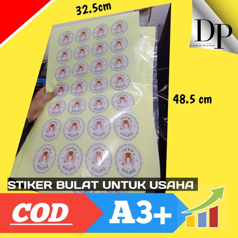 

cetak stiker bulat ukuran A3 kertas cromo