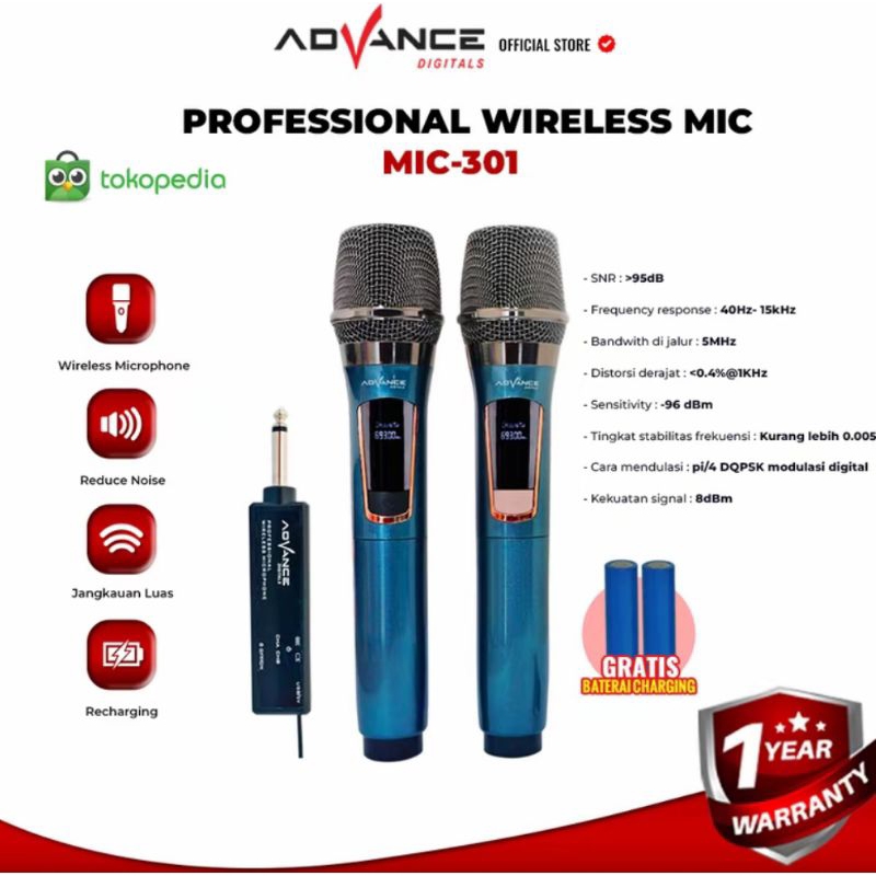 Mic Wireless Double Advance 301 microphone advance MIC-301