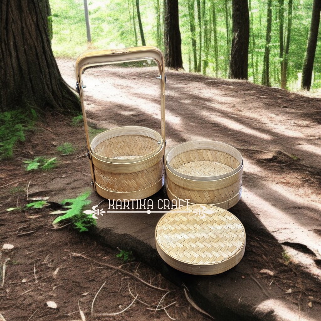 Hampers Besek Bambu Rantang Dua Tingkat Bulat