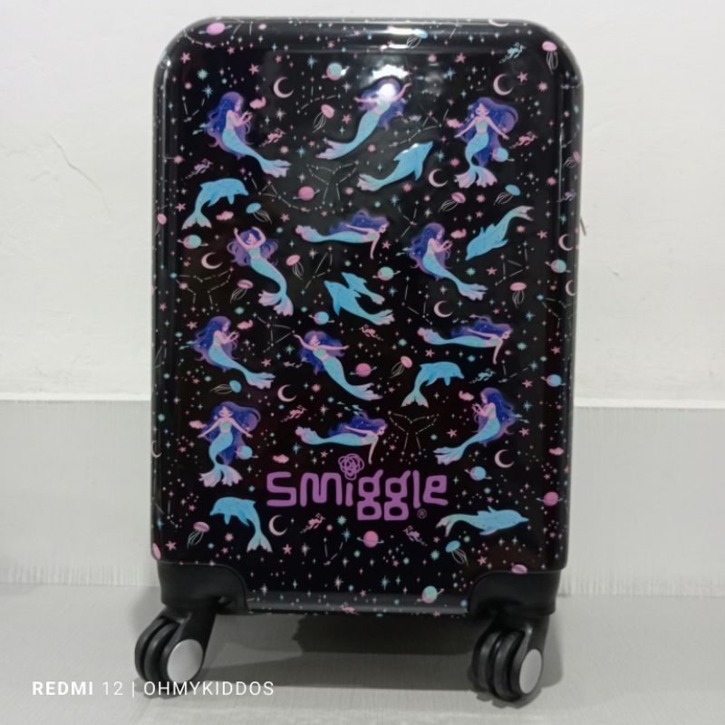 ori original smiggle limitless 4 wheels suitcase trolley luggage black lilac mermaid koper anak cewe
