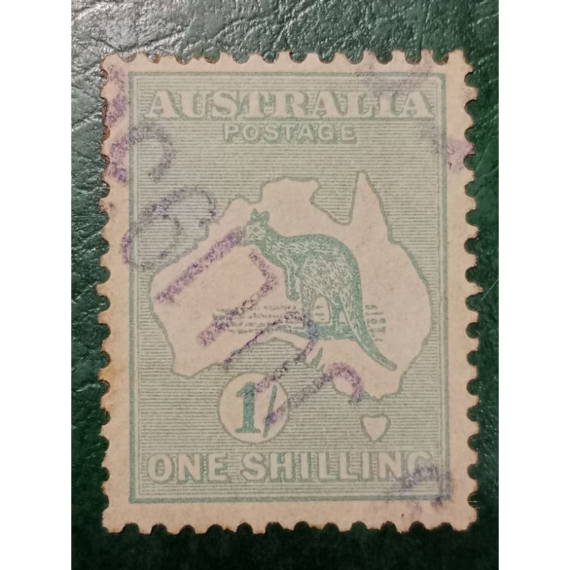 

Prangko Australia kuno 1 Shilling Kanguru and Map WMK 1 Tahun 1913 USED