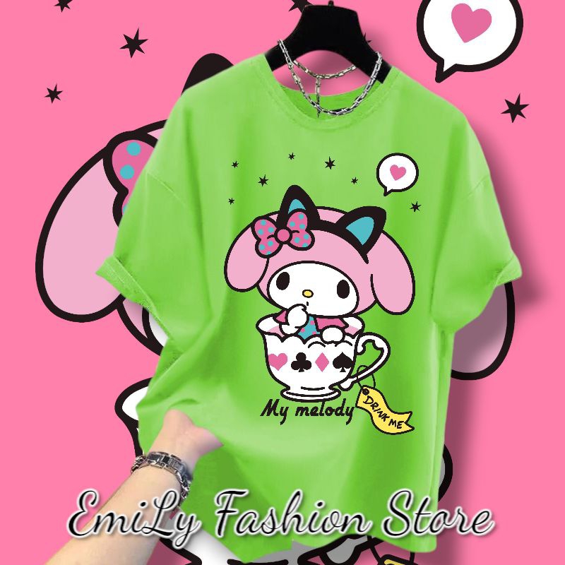 Kaos jumbo wanita dewasa Boneka lucu Melody hijau Oversize