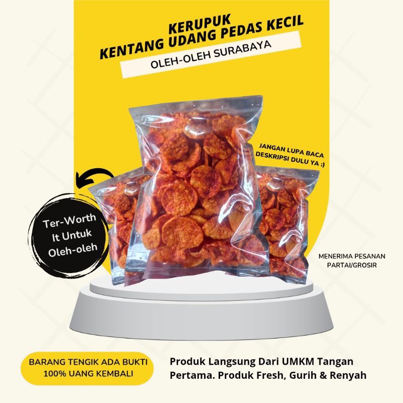 

Kerupuk Mini Kentang Udang Pedas Manis Khas Kenjeran Surabaya