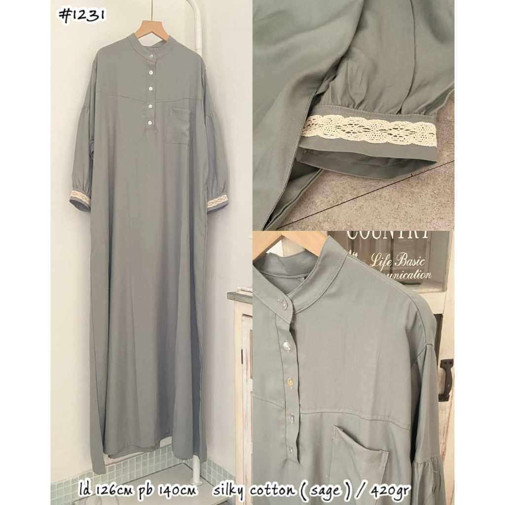 Nizamstore - Gamis Silky Cotton Sage Premium | LD 126cm PB 140cm