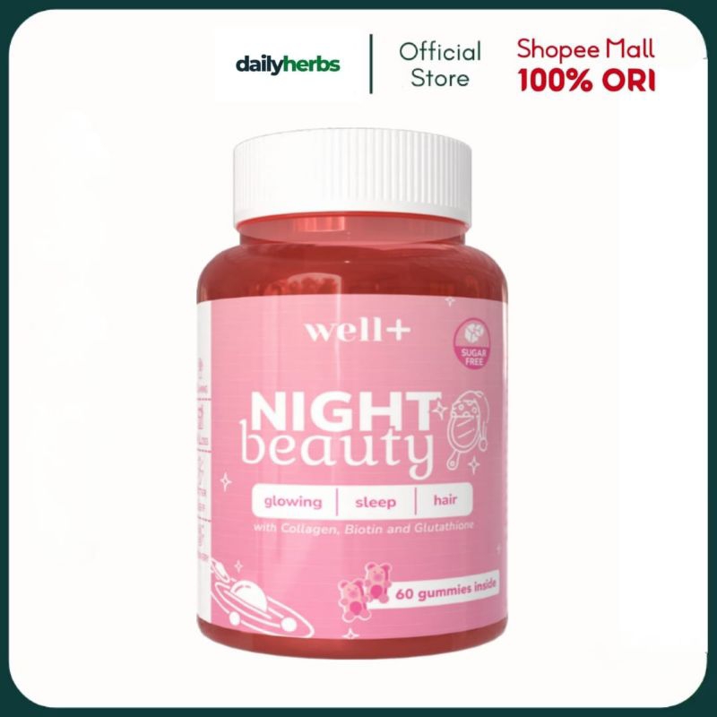 well+ Series Night Beauty 60 Gummy Glutathione Biotin Niacinamide