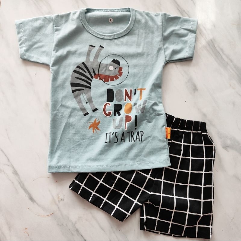 1 2 tahun ENRICA katun setelan baju celana anak bayi laki-laki cowok halus
