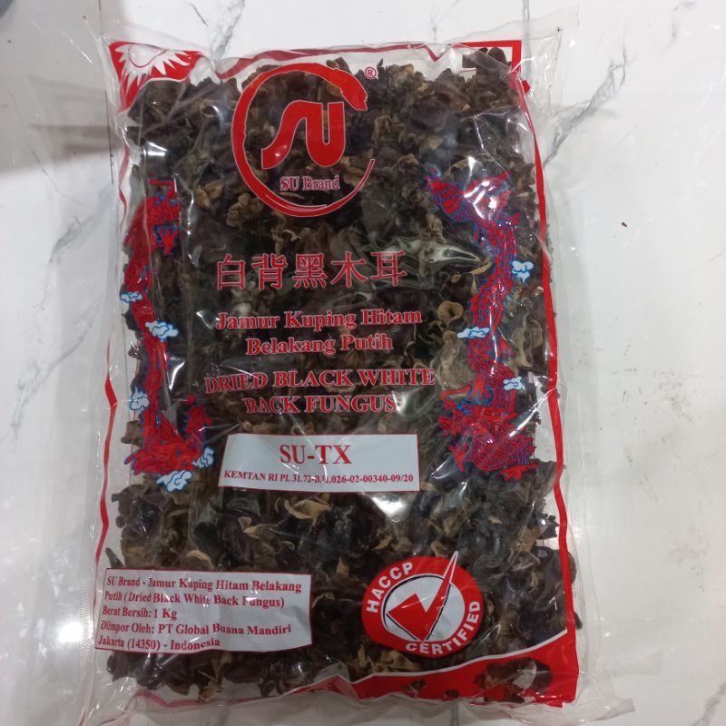

SU Brand/ Jamur Kuping Hitam Belakang Putih/Dried Black White Back Fungus/ kemasan 1kg