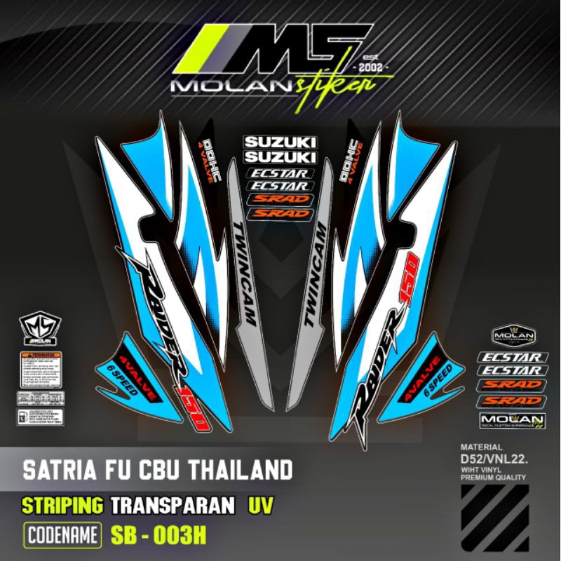 Decal Sticker Striping Variasi Transparan Uv Satria Fu Cbu Thailand 2005/2006 Raider 150 Suzuki Satr