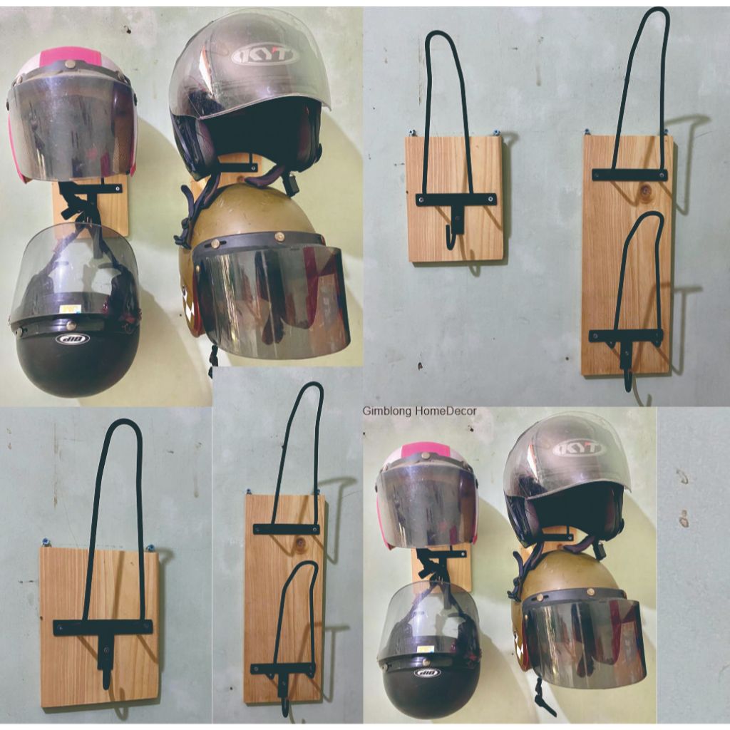 RAK HELM TEMPEL DINDING KOMBINASI KAYU