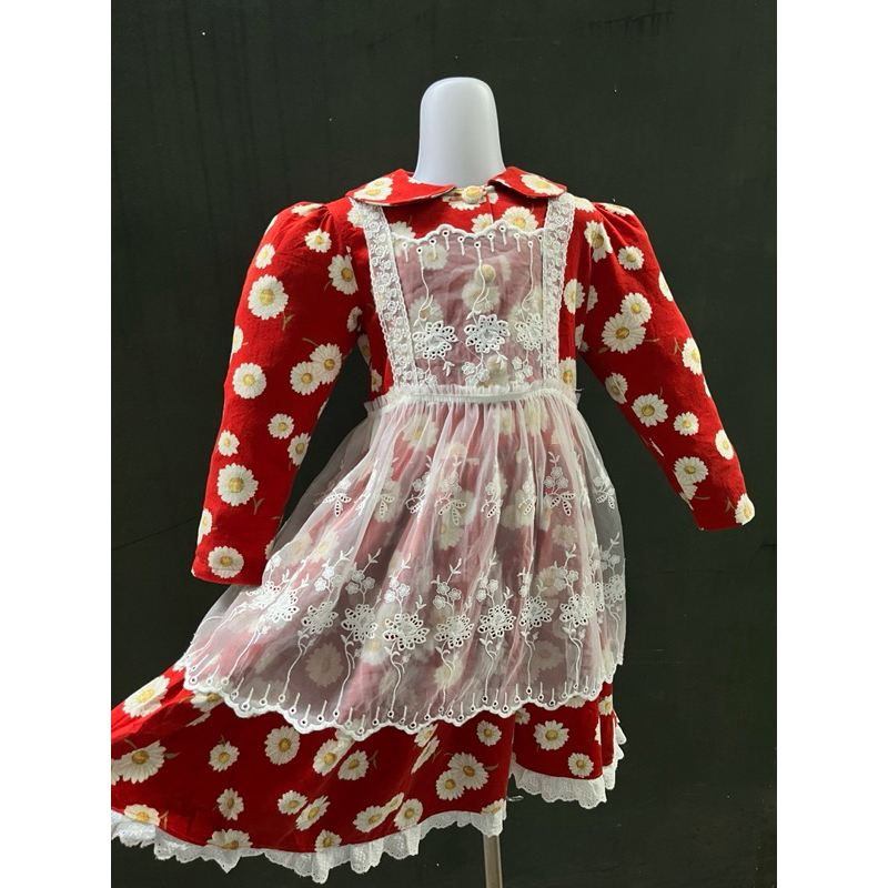 preloved dress merah bunga ala noni lebaran murah cakep pakaian anak perempuan