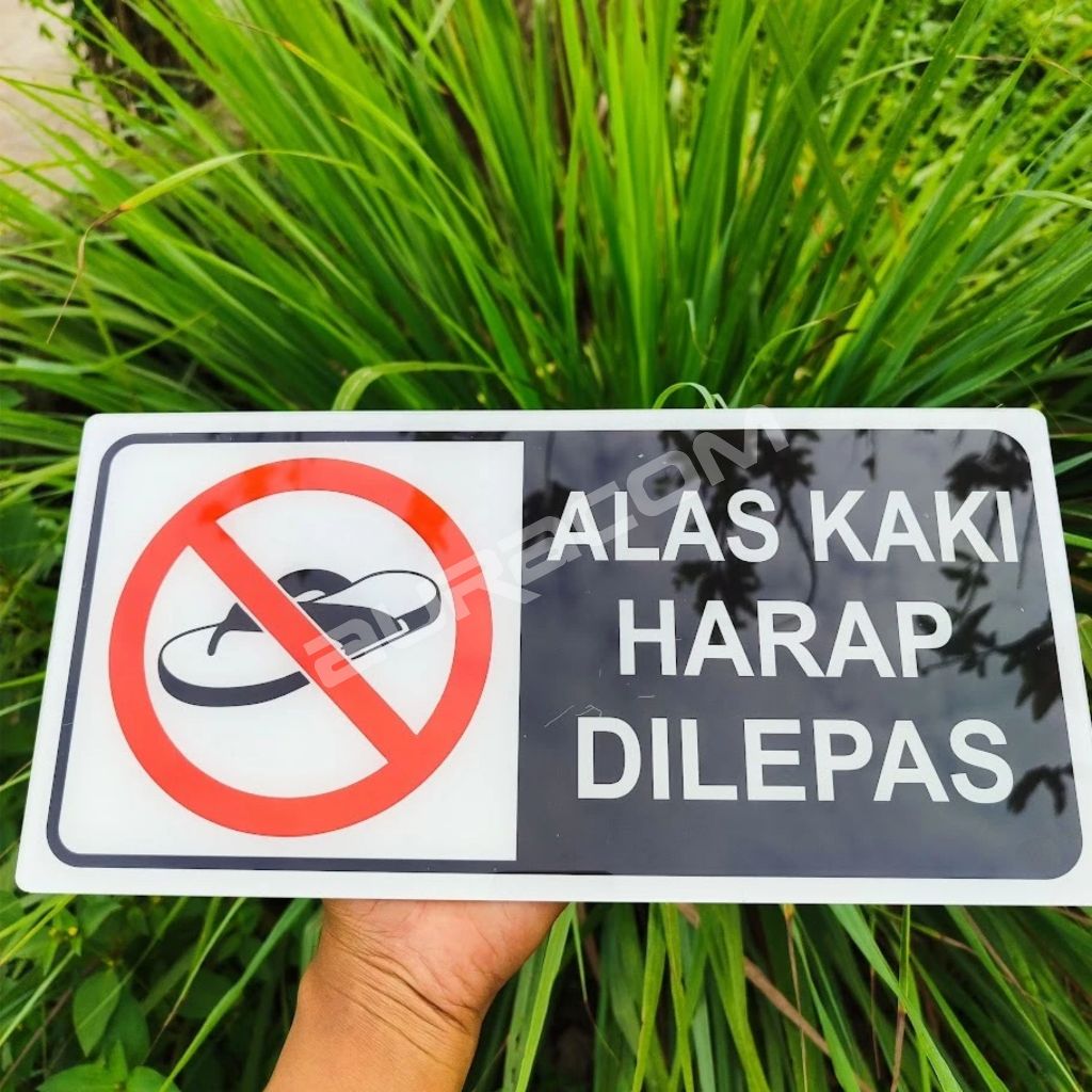 Label sign alas kaki harap dilepas, akrilik alas kaki harap dilepas, label sign Akrilik CUSTOM -B109