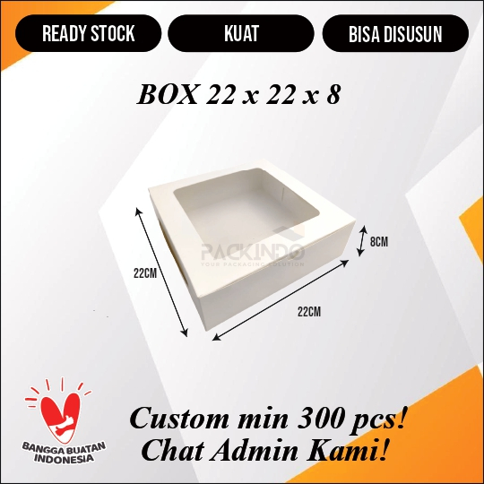 

(10 pcs) Tempat Kue Kotak Dus Wadah Ivory Polos 22 cm x 22 cm x 8 cm Jendela Mika