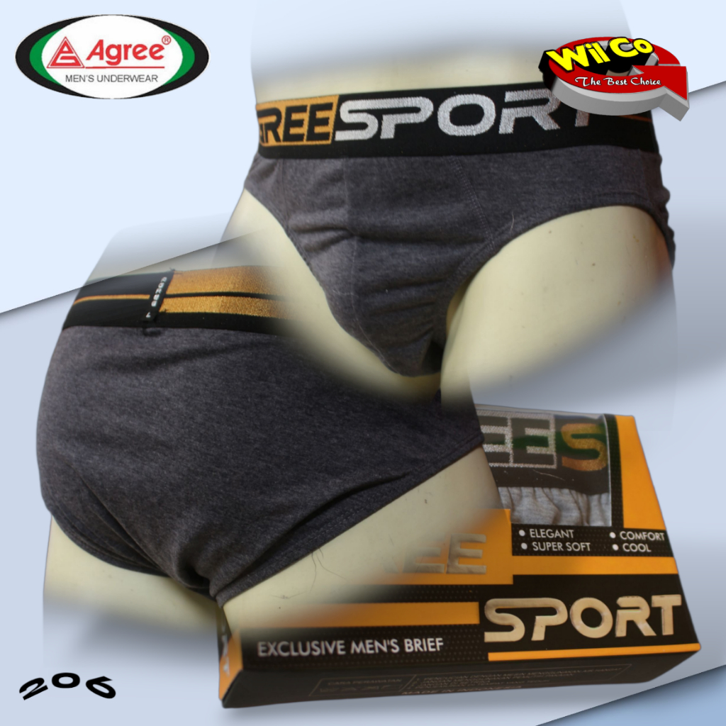 K206 (2Pcs) Agree Celana Dalam Pria Dewasa Sport, Celana Dalam Agree Size M - XL