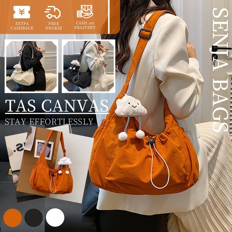 korea drawstring dilipat tas bahu dan tas cross-body tas nilon awan cross-body tas wanita