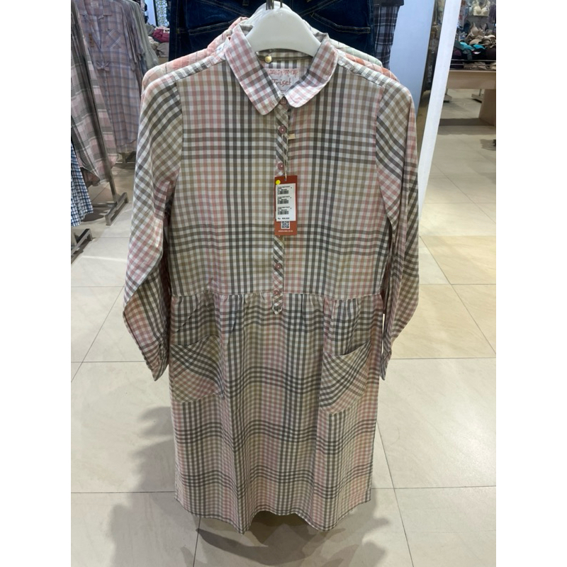 Triset tunik muslim kotak kotak soft pink