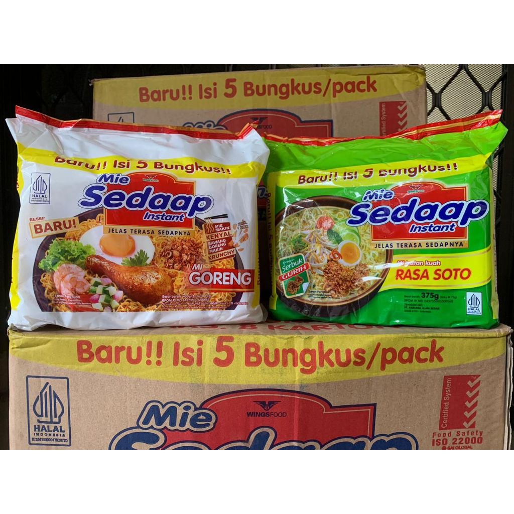 

MIE SEDAAP GORENG DAN SOTO ISI 5 / 1 DUS ISI 8 BAG / 1 BAG ISI 5 PCS