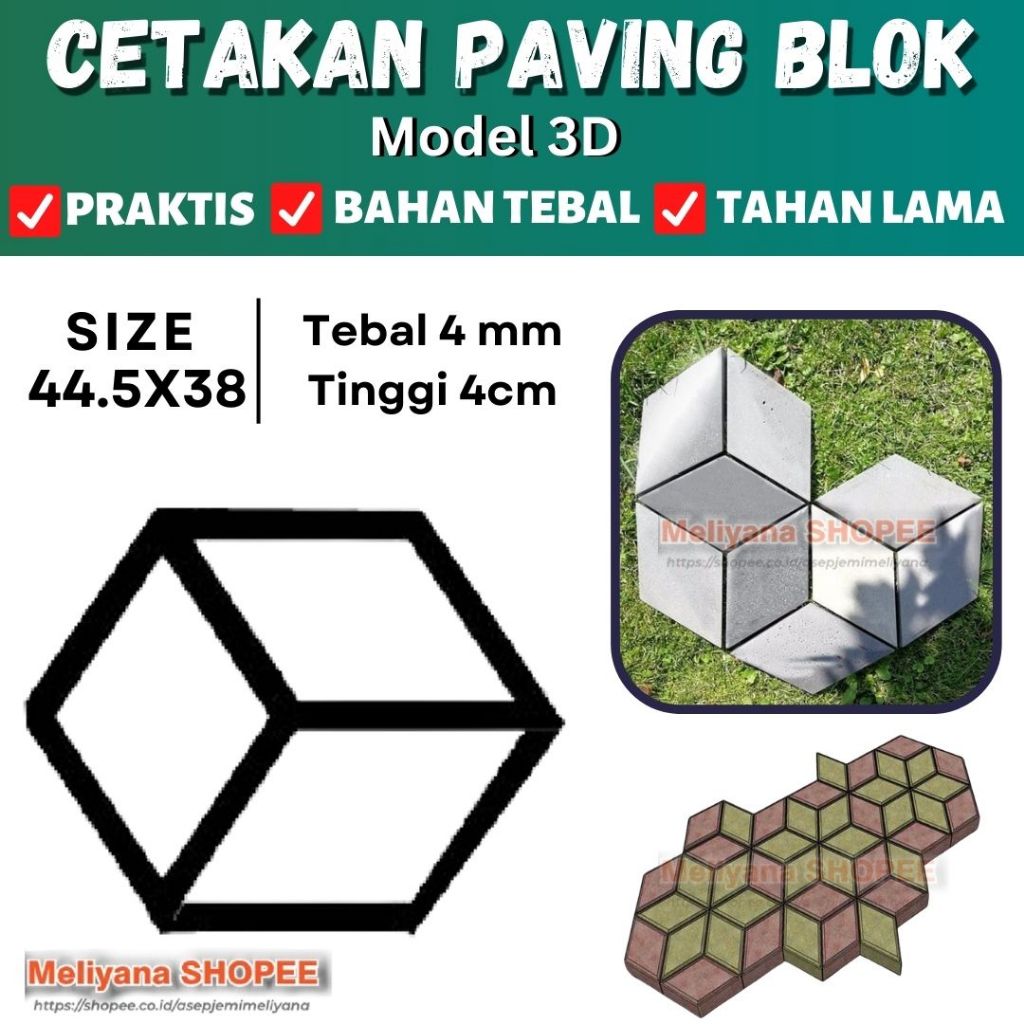 Cetakan Paving Block DIY Paving Blok Mudah Praktis Cetakan Jalan Teras - 3D