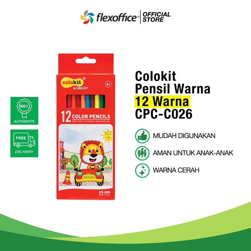 

FlexOffice Colokit Pensil Warna CPC-C026 12Pcs/Set warna pantone kualitas tinggi anak mewarnai hobi