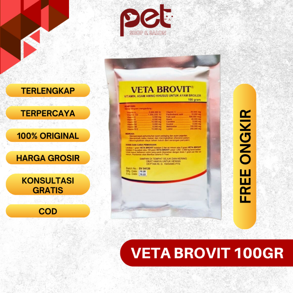 Veta Brovit 100 gram - Vitamin Asam Amino Untuk Ayam Broiler