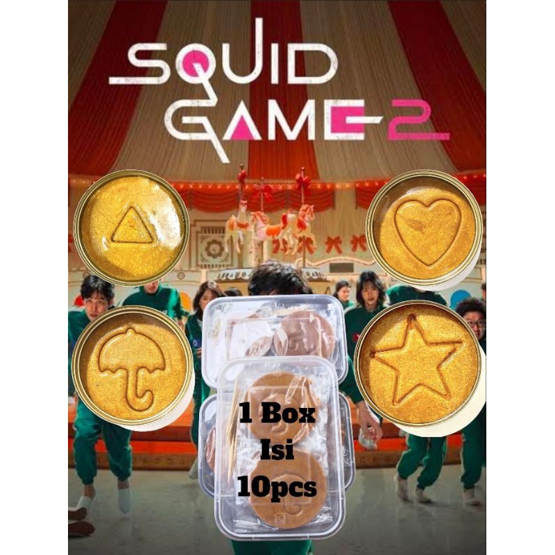 

PERMEN DALGONA CANDY PERMEN SQUID GAME 1 BOX ISI 10PCS PERMEN SUDAH FREE BOX
