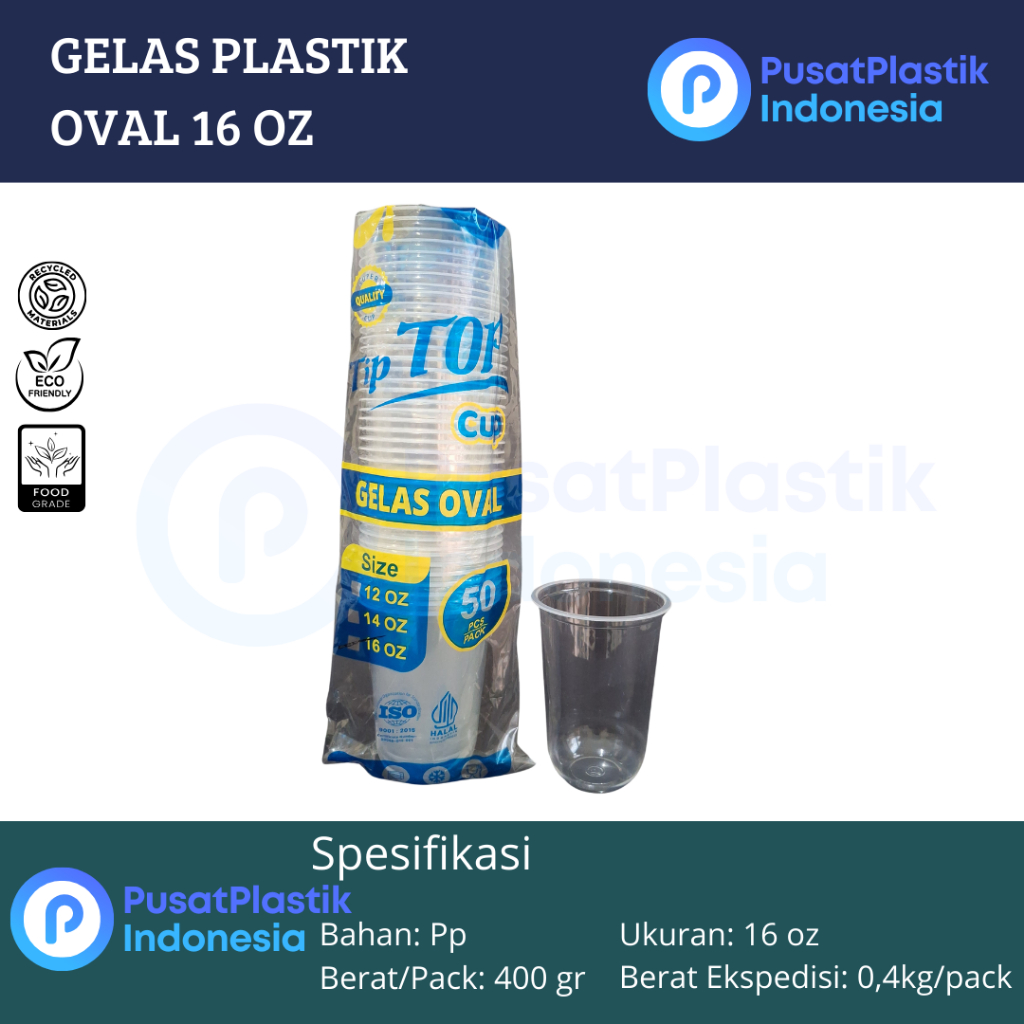 Gelas Plastik Oval 16oz Isi 50pcs / U Cup / Gelas Kekinian | Tutup Gelas 10oz 120z 140z 160z 22oz is