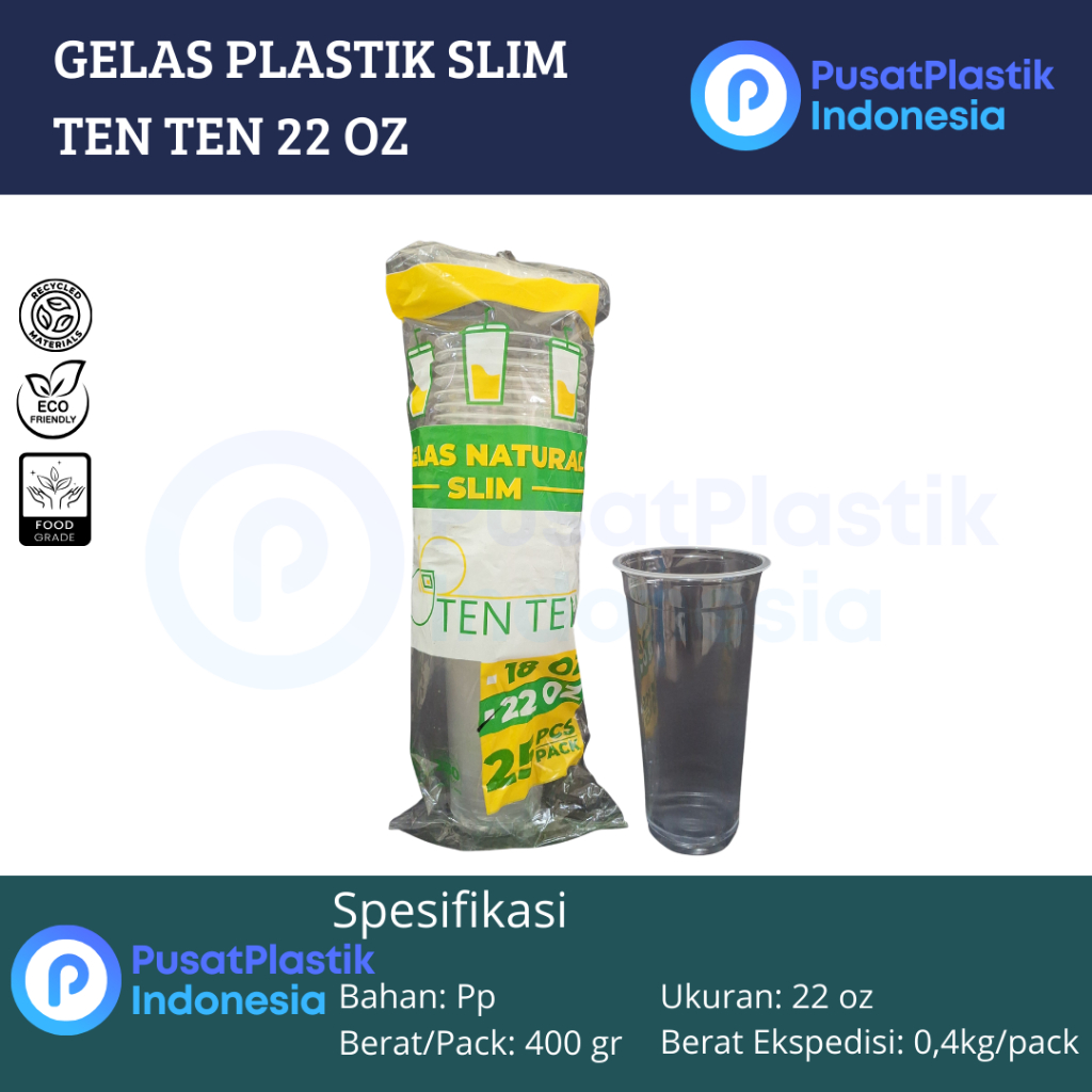 Gelas Plastik Datar Bening TenTen 22oz Isi 50pcs | Cup Plastik Minuman 22 oz