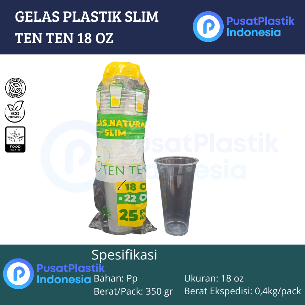 Gelas Plastik Datar Bening TenTen 18oz Isi 50pcs | Cup Plastik Minuman 18 oz