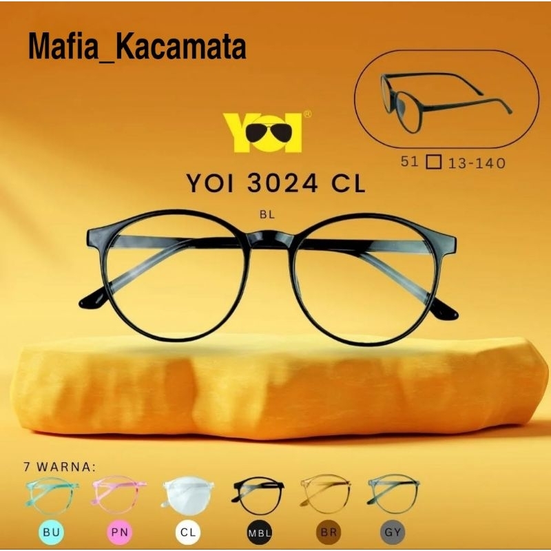 Frame Kacamata Remaja YOI 3024 CL Model Frame Bulat Warna Jelly Jelly Lensa Bening Kacamata Produk L